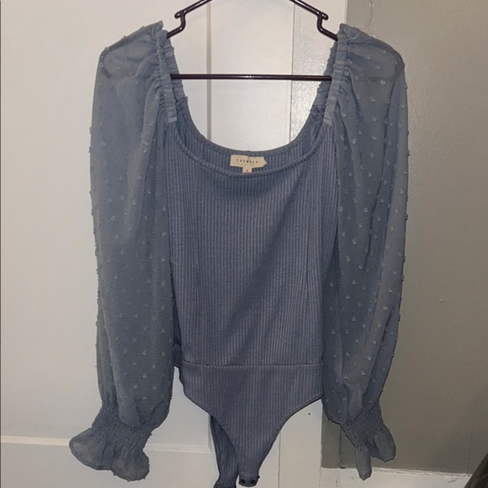 Promesa Dusty Blue Long Sleeve Bodysuit - Large